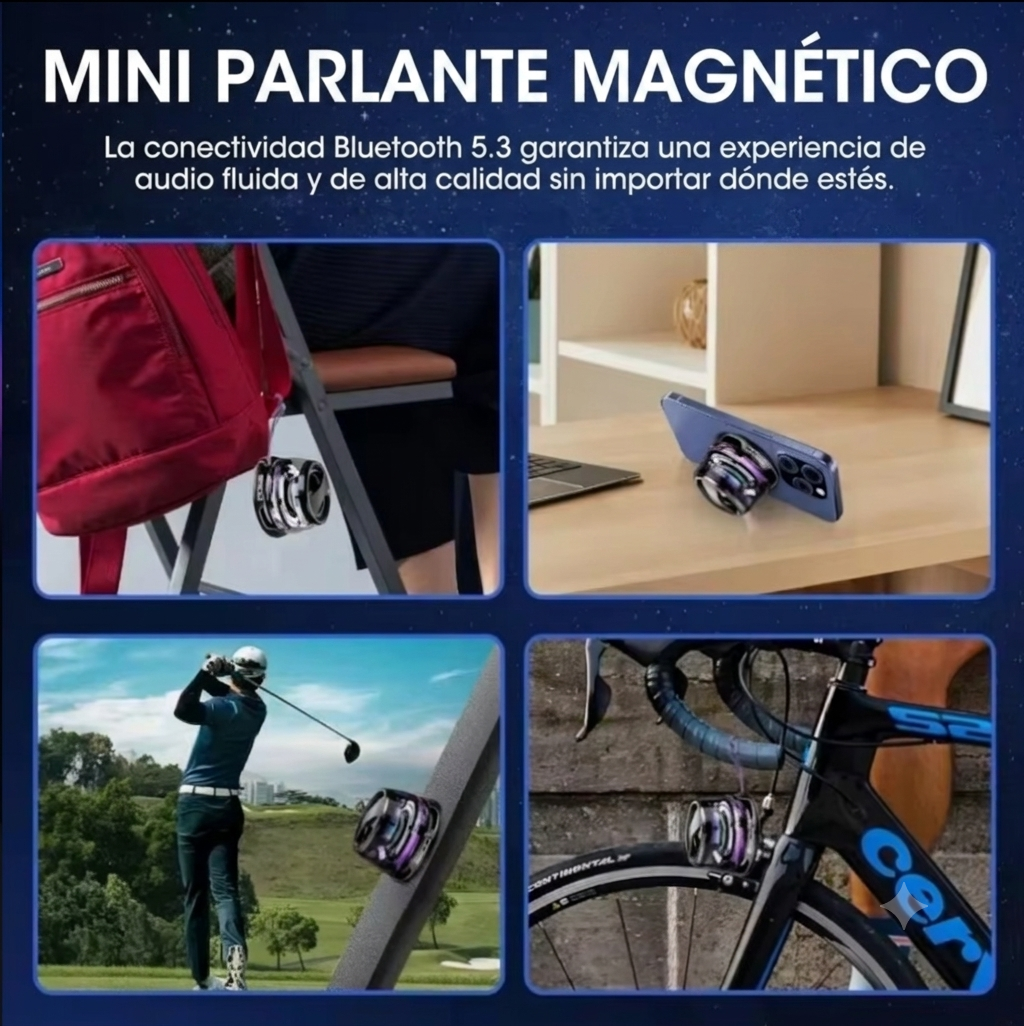 Parlante Magnético Bluetooth 5.3 | Sonido 360°, Imán Ultra Fuerte y Batería de Larga Duración